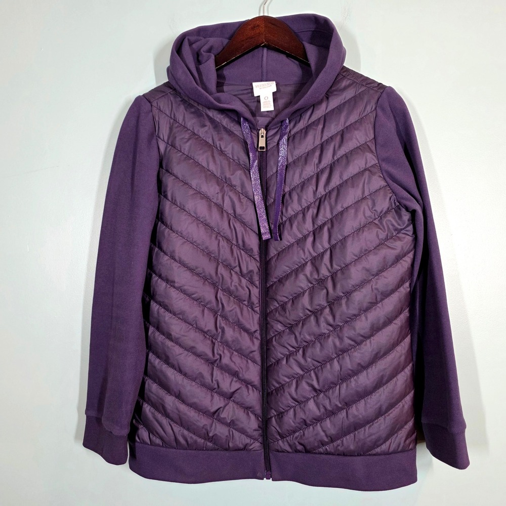Weekends‎ by Chicos Purple Quilted Hybrid Zip Up Hoodie Jacket Size 0 XS S